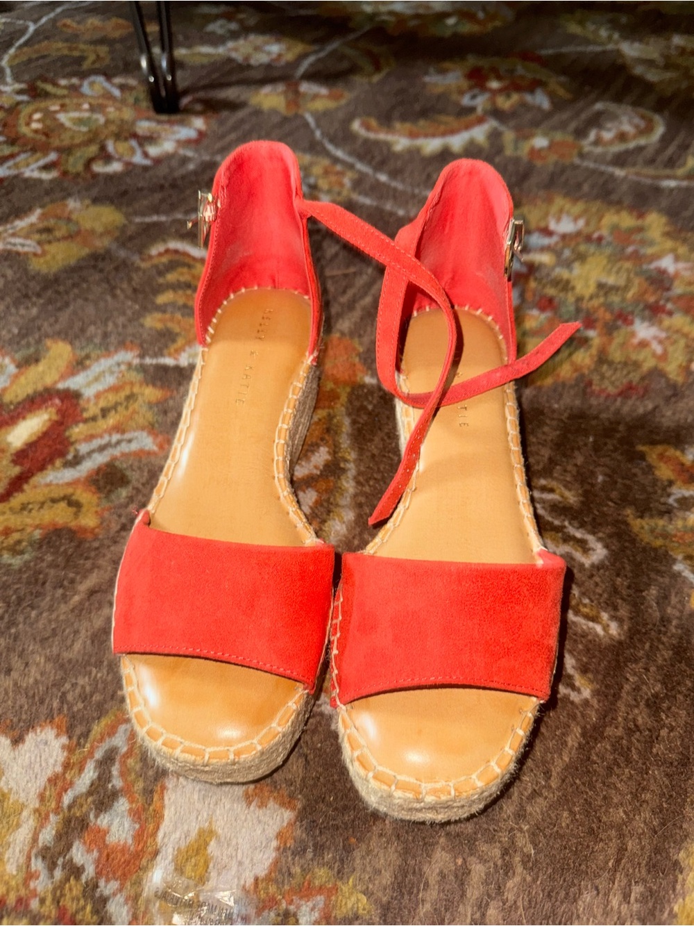 Kelly & Katie Red Suede Espadrille Sandals with Ankle Tie